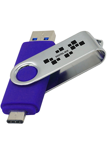 Custom 16GB Multi-Port Type C USB Swivel Flash Drive