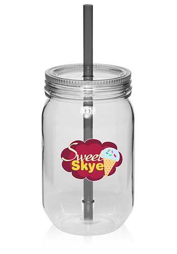 Personalized 15 oz. Colored Mason Jars with Straw