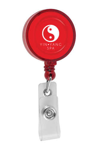 Red Custom Printed Cord Round Retractable Badge Reel with Metal Slip Clip (Red - Sample)