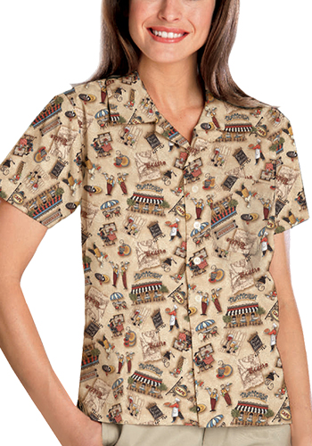 #BGEN3108 Promo Unisex Poplin Camp Shirts Bistro Print