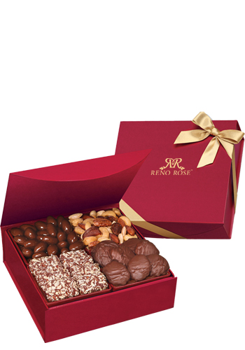 1.5 lbs. Assorted Chocolates and Mix Nuts in Red Magnetic Closure Keepsake Box | MRRMB914
