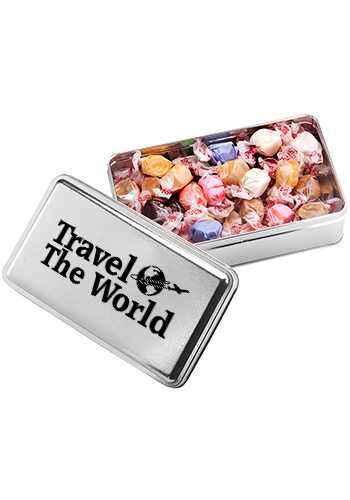 Personalized 2-Share Salt Water Taffy/Assorted Fruit Sours in a Tin