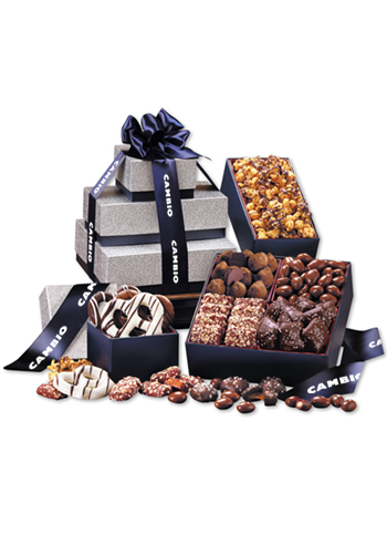 Tower of Sweets in Silver & Navy Gift Boxes | MRSN3565