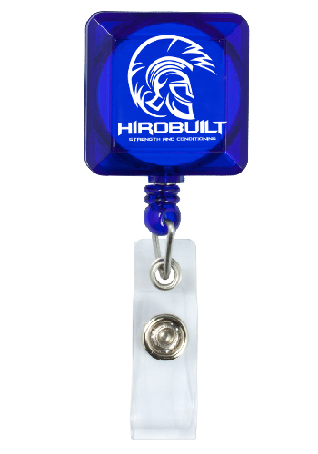 Translucent Blue Custom Printed Cord Square Retractable Badge Reel with Metal Rotating Alligator Clip (Translucent Blue - Sample)
