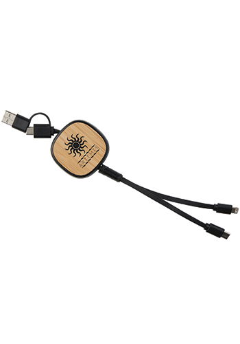 Dual Input 3-in-1 Bamboo Retractable Cable | EM1538