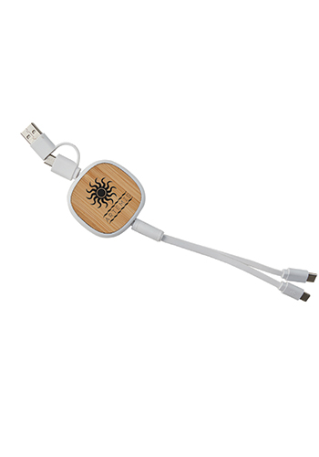 Dual Input 3-in-1 Bamboo Retractable Cable | EM1538