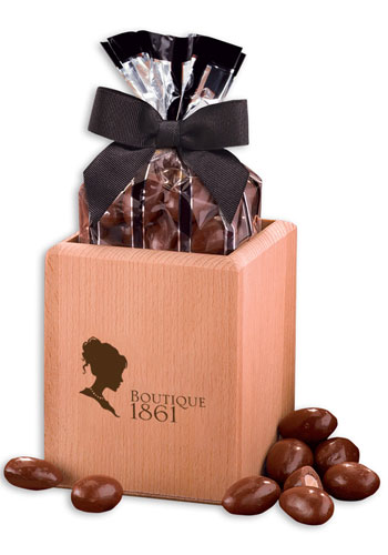 Milk Chocolate Covered Almonds in Hardwood Pen and Pencil Cup | MRBPC124