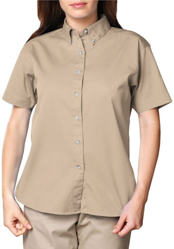 Embroidered Ladies Short Sleeve Twill Dress Shirts | BGEN6213S ...