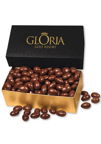12 oz. Chocolate Covered Almonds in Black & Gold Gift Box | MRBKT124