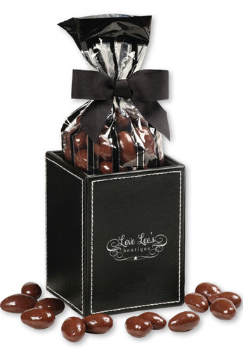 5 oz. Chocolate Covered Almonds in Faux Leather Pen & Pencil Cup | MRLPC124