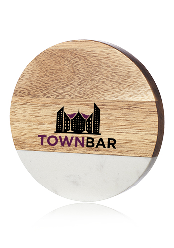 Custom Round Marble and Wood Coasters with Bottle Opener