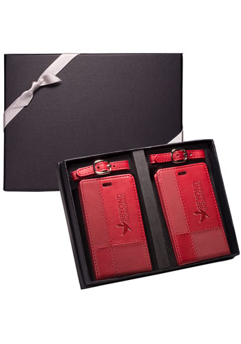 Promotional Tuscany™ Duo-Textured Leather Luggage Tags Gift Set