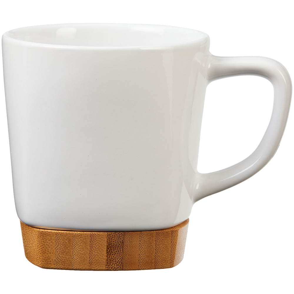 Customizable 11 oz Ceramic Mug with Removable Bamboo Coaster