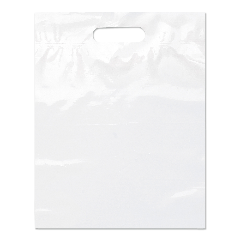 Blank white die-cut small plastic bag with handle hole mockup, 3d  rendering. Empty polyethylene parcel with food mock up, isolated, side  view. Clear s Stock Photo - Alamy