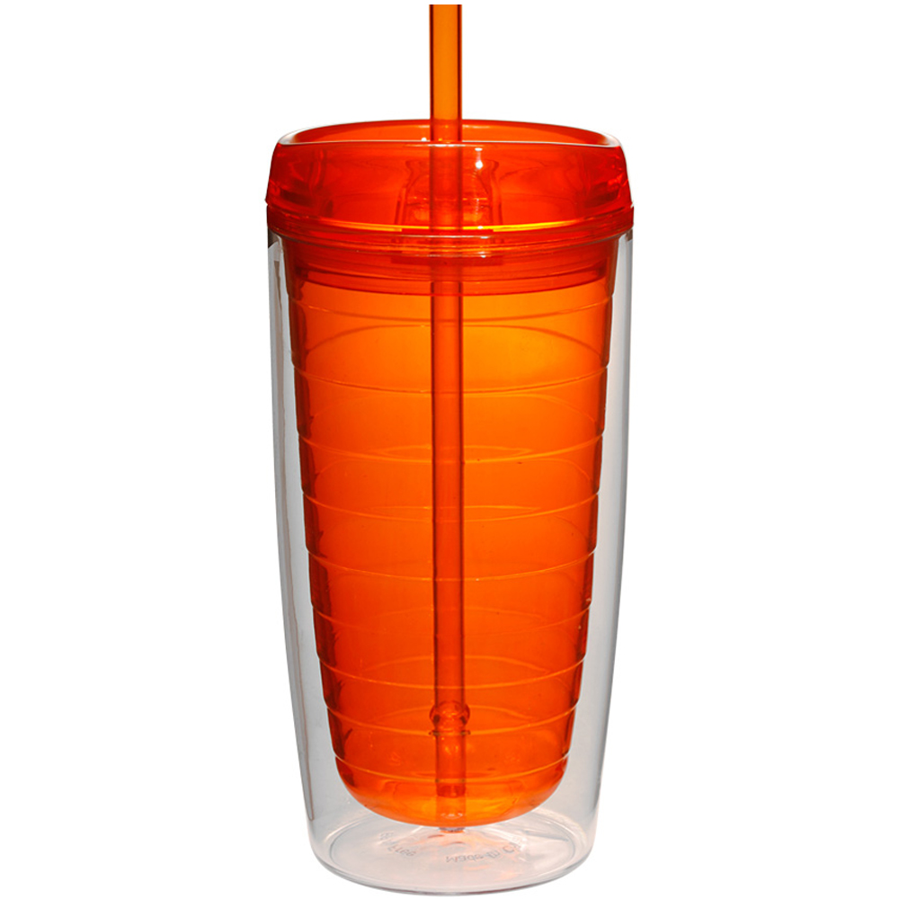 Plastic Tumbler in Double Wall With Dome Cover and Straw