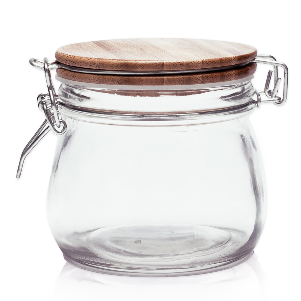 Logo 16oz Glass Candy Jars Wire Wooden Lids