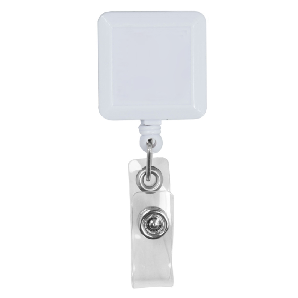 White Logo Cord Square Retractable Badge Reel with Metal Rotating Alligator Clip