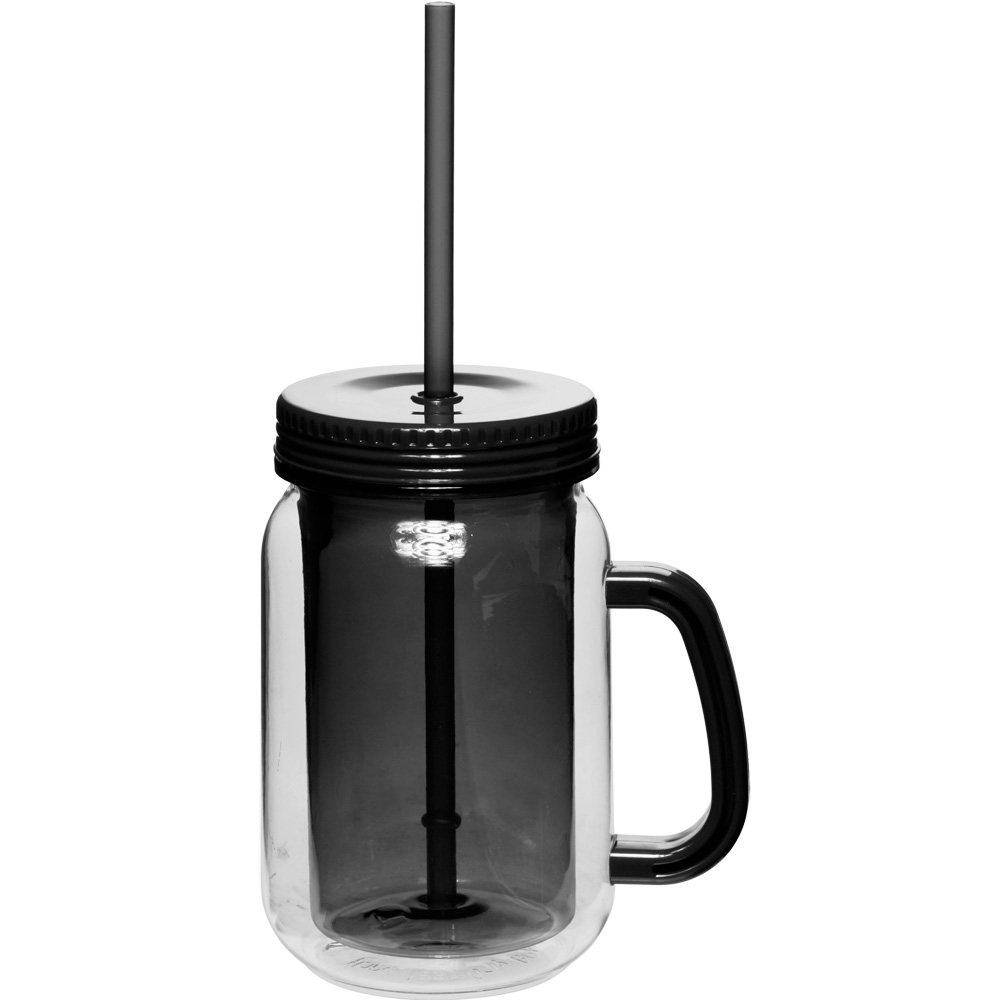 Mason Jar, with Straw & Lid, Black, Glass, 600 mL - Market 99 – MARKET 99