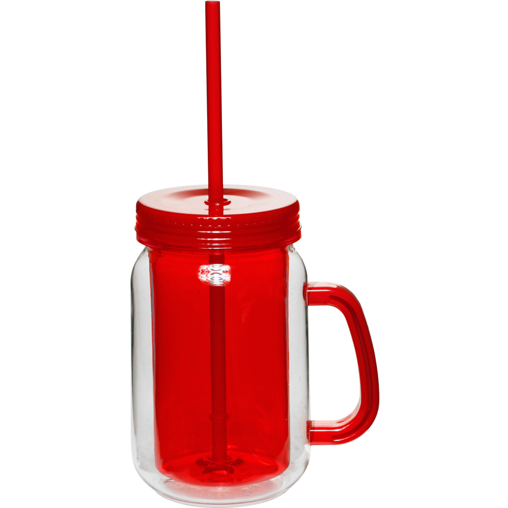 Mason Jar, with Straw & Lid, Red, Glass, 450 mL - Market 99 – MARKET 99