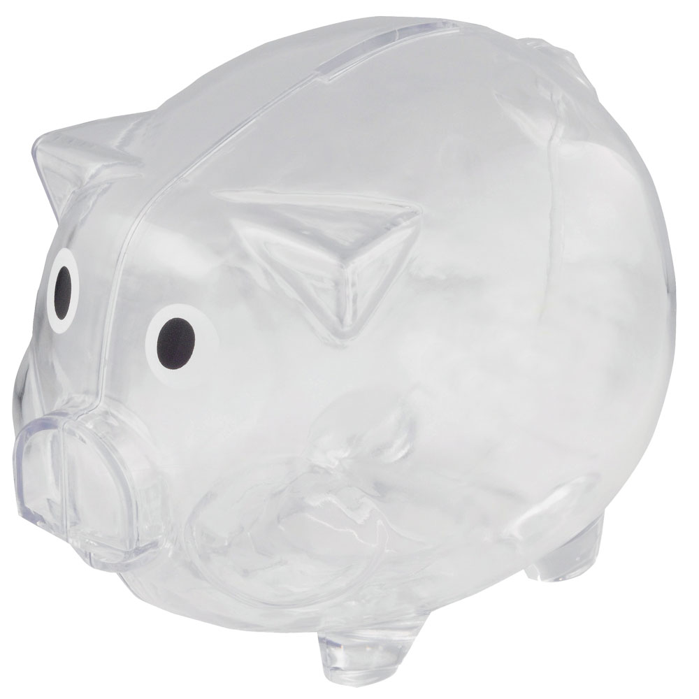 Printed Clear Plastic Piggy Banks SM3250 DiscountMugs
