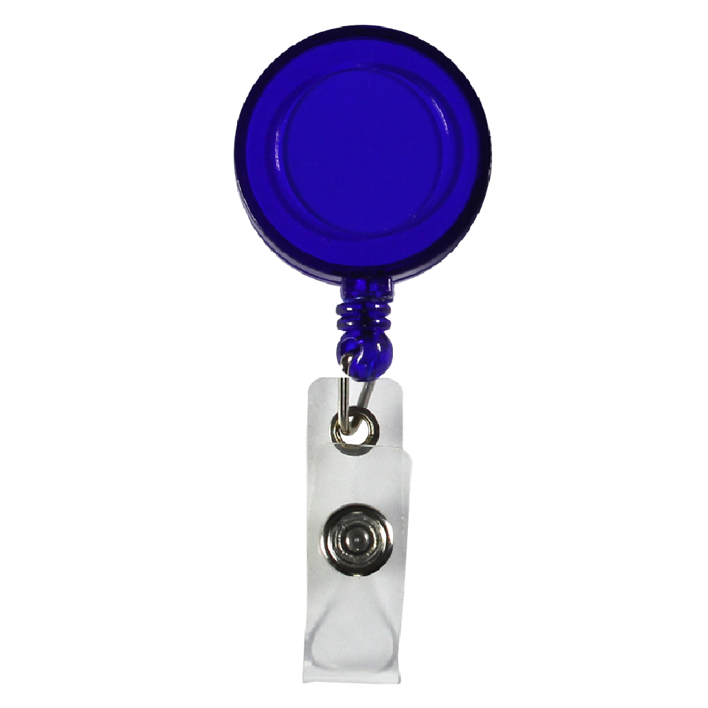 Translucent Blue Custom Printed Cord Round Retractable Full Color Badge Reel with Metal Slip Clip (Translucent Blue - Sample)