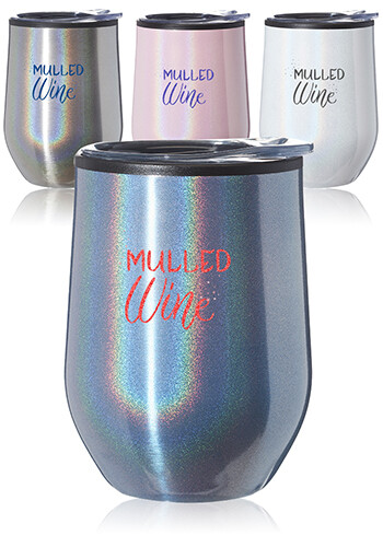 Wholesale 12 oz. Iridescent Stemless Wine Glasses with Lid