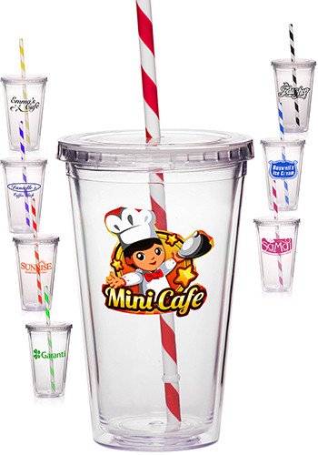 Tumblers with Stiped Straw