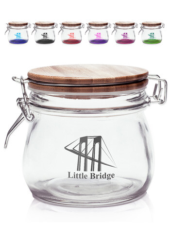 Personalized 16 oz Glass Candy Jars with Wire Wooden Lids