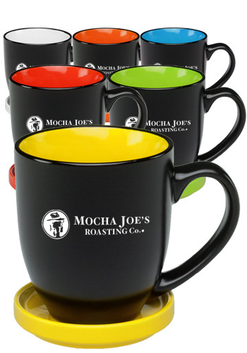 Two-Tone Ceramic Mugs with Ceramic Coaster