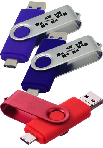 Promotional 16GB Multi-Port Type C USB Swivel Flash Drive