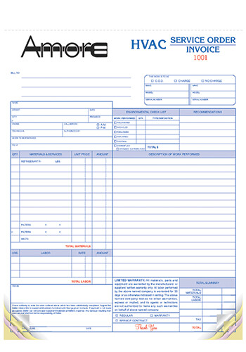 Customized 3-Part Large Format HVAC Service Order Form