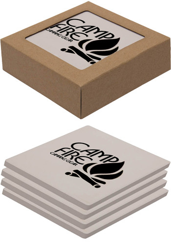 Promotional 4 Pack Square Absorbent Stone Coasters