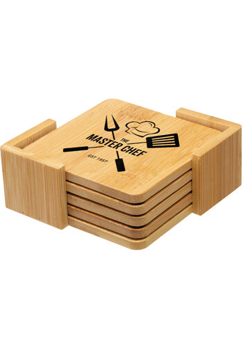 Customized 4-Piece Bamboo Coaster Set