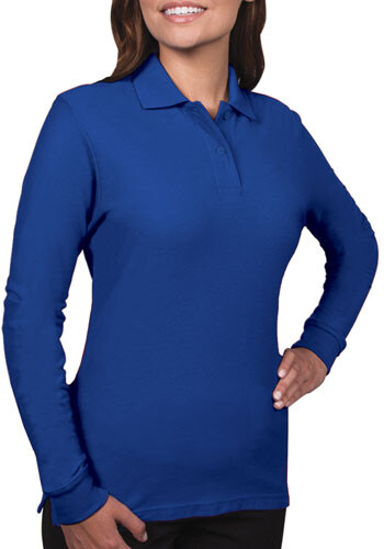 Embroidered Blue Generation Ladies Long Sleeve Polo Shirts | BGEN6502 ...