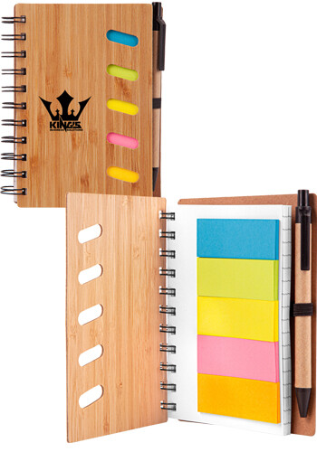 Personalized Bamboo Spiral Notebook with Sticky Note and Pen