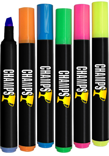Personalized Brite Spots Broad Tip Black Barrel Highlighters in Full Color Decals