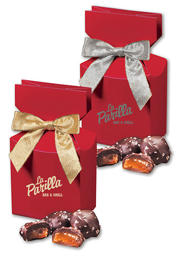 Personalized Chocolate Sea Salt Caramels in Red Gift Box