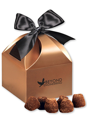 Bulk Cocoa Dusted Truffles in  Copper Gift Boxes