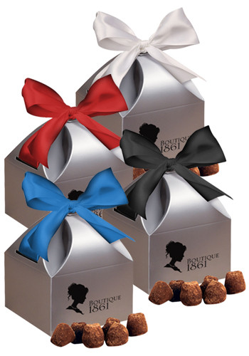 Personalized Cocoa Dusted Truffles in  Silver Gift Box