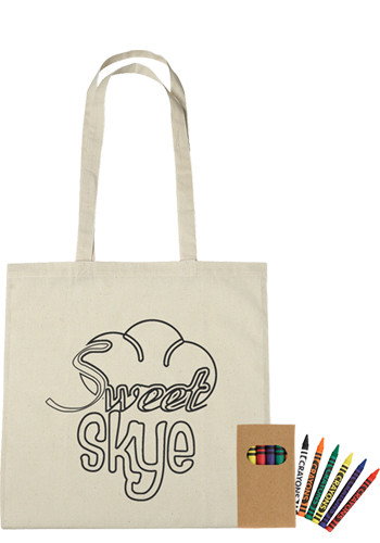 Personalized Cotton Coloring Tote Bags with Crayons