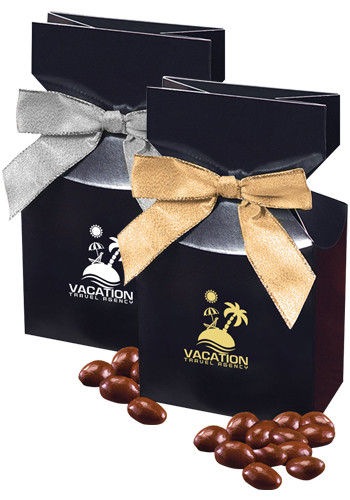 Custom 5 oz. Milk Chocolate Covered Almonds in Navy Blue Gift Box