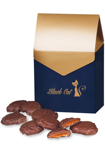Wholesale 6 oz. Pecan Turtles in Navy Blue and Golden Gable Top Box