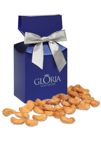 Customized Honey Roasted Cashews in Blue Metallic Gift Box