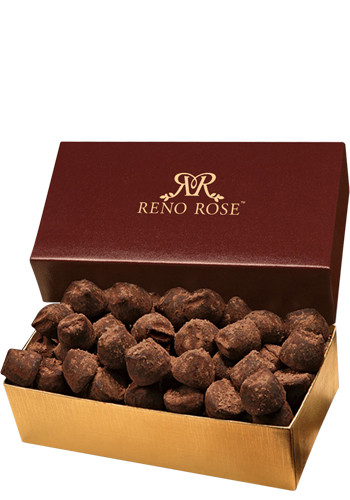 Custom 5 oz. Cocoa Dusted Truffles in Burgundy & Gold Gift Box