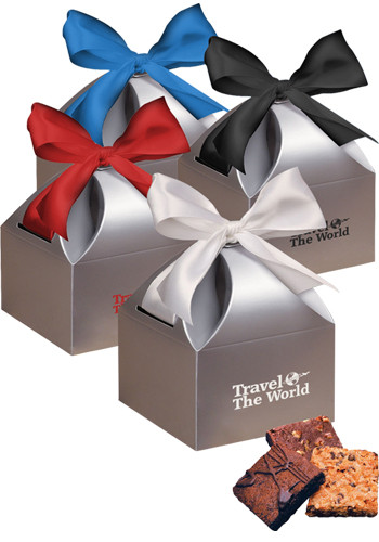 Promotional 4.5 oz. Fresh Baked Brownies in Silver Gift Box