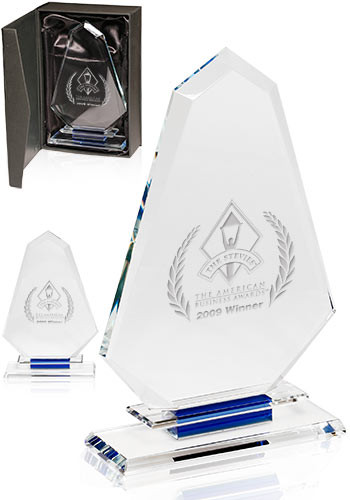 Personalized Blue Accent Glass Trophies