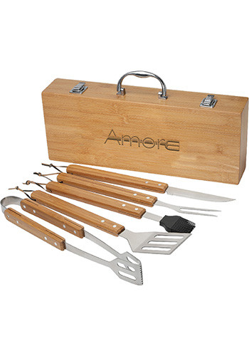 Personalized Grill Master 5pc Bamboo BBQ Set
