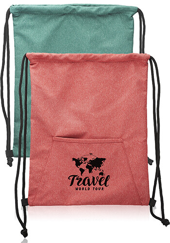 Custom Heathered Drawstring Bags with Pocket
