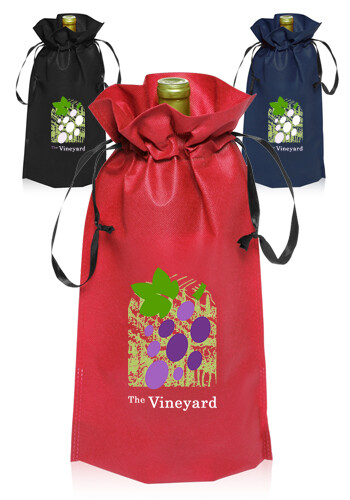 Promotional Non-Woven Vineyard Ribbon  Drawstring Bags