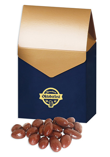 Bulk Chocolate Covered Almonds in Navy Blue and Golden Gable Top Boxes